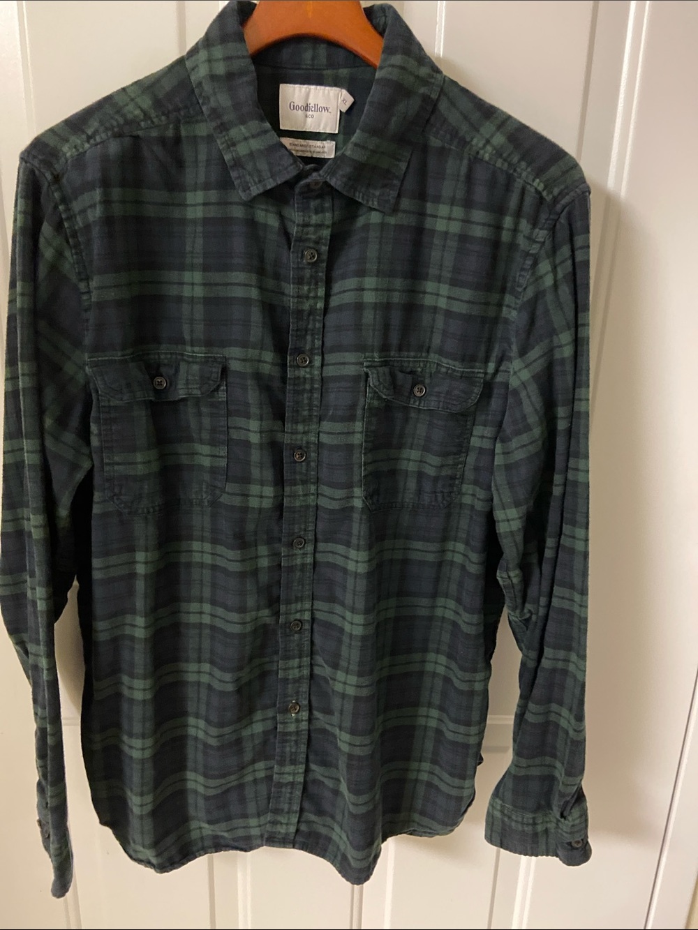 Goodfellow & Co Navy and Green Plaid Flannel Shirt